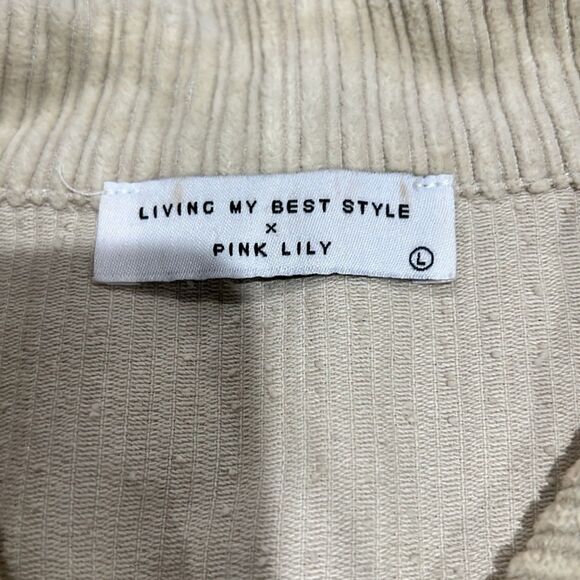 Crop Ivory Corduroy Jacket Living My Best Style X Pink Lily trendy slouchy Sz L - Picture 8 of 9